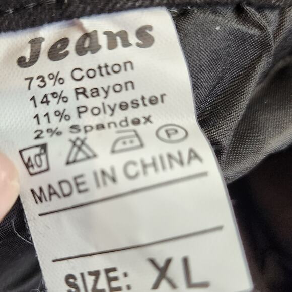 New Black High Rise Stretch Jeans Distressed Skinny Ripped Size L - Picture 8 of 8